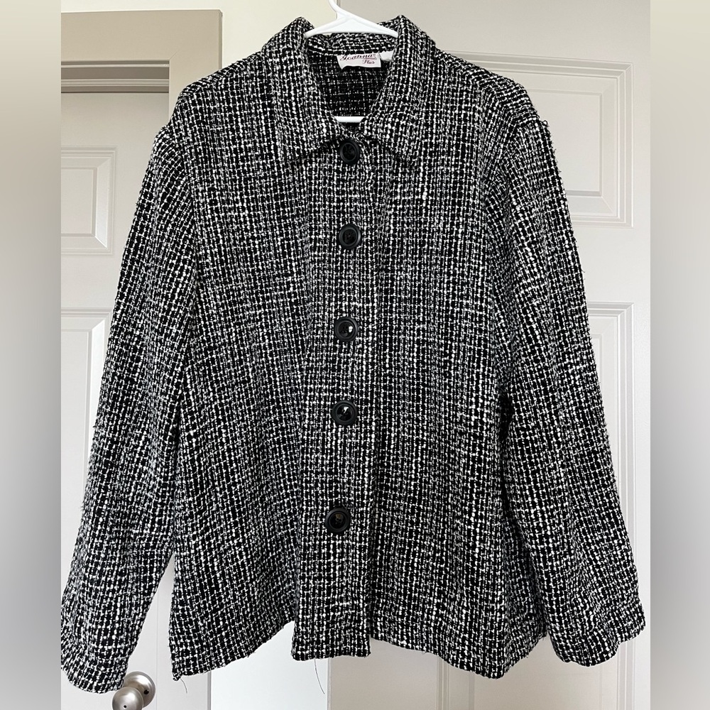 Black and white overcoat